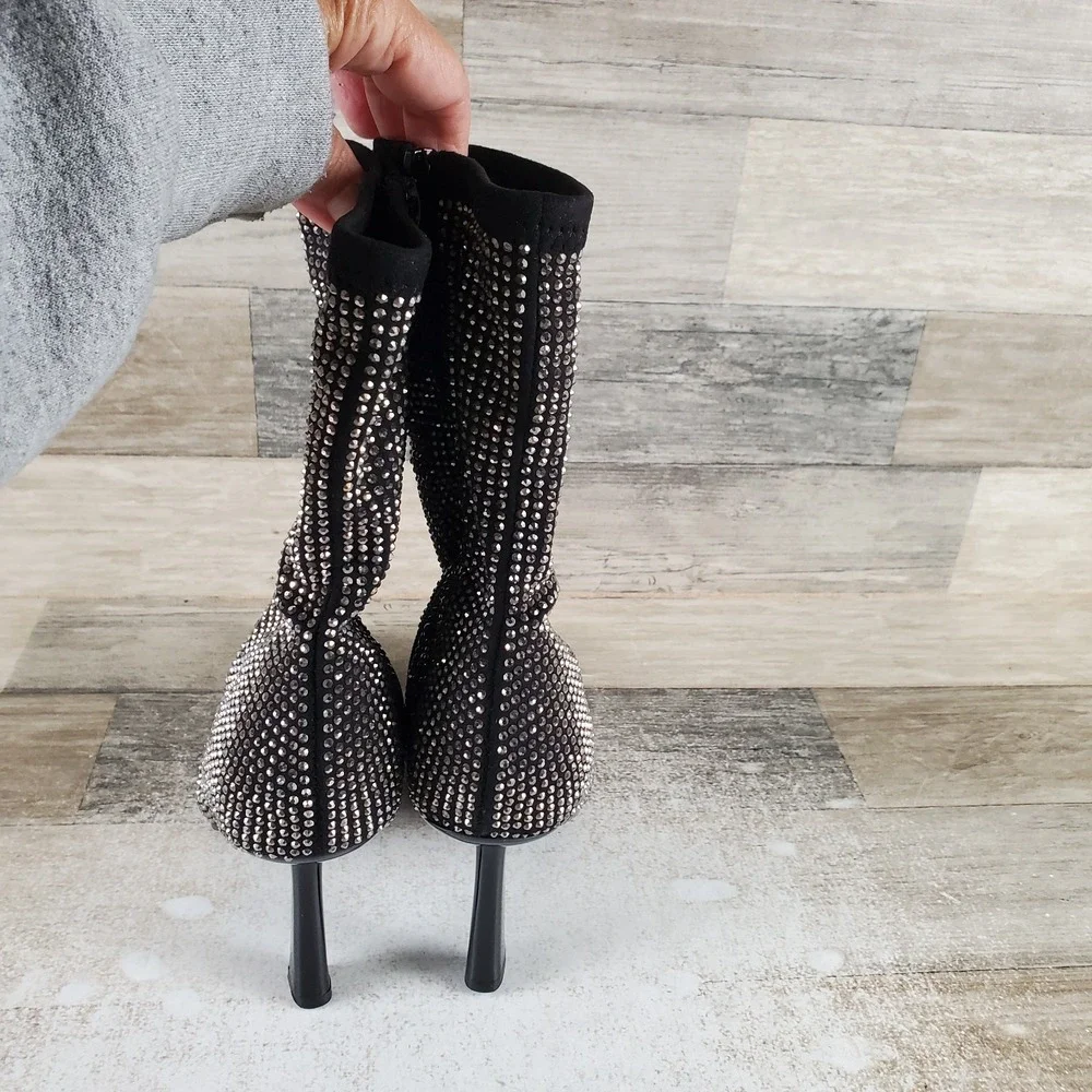 Steve Madden Vakay Womens Ankle Bootie Sz 6 Black Rhinestone Side Zip Pointy Toe